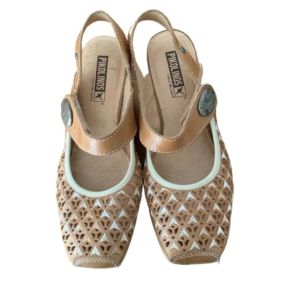 PIKOLINOS Shoes - PIKOLINOS Gandia Perforated Square Toe Mary Jane Slingback Nude Sz 6.5